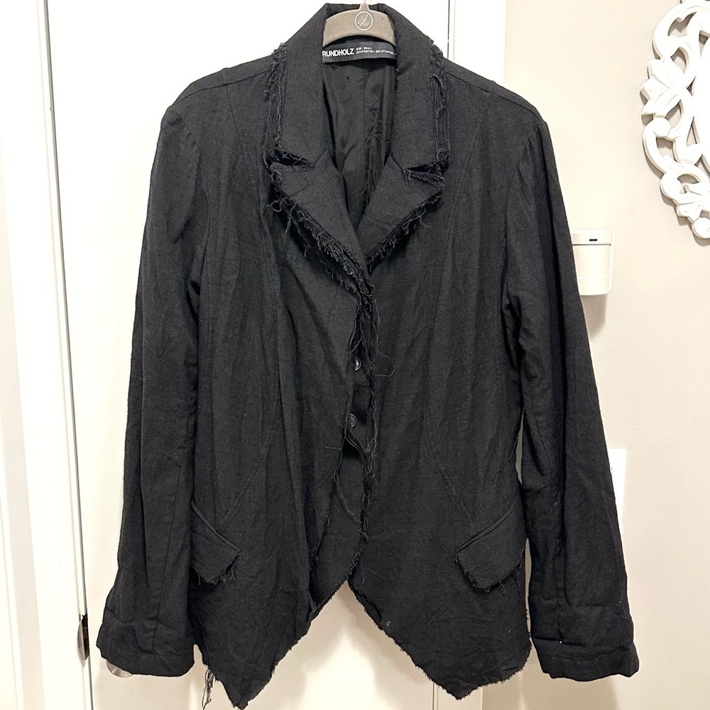 Rundholz Wool Layered Frayed Raw Edge Blazer Jacket S Black Distressed Grunge